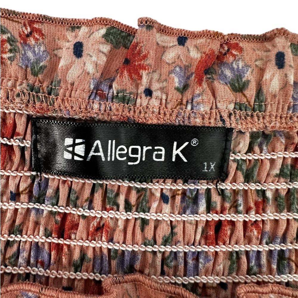 Allegra K 1X Floral Smocked Midi Dress – Cottagecore Puff Sleeve Fall Dress - Picture 5 of 12